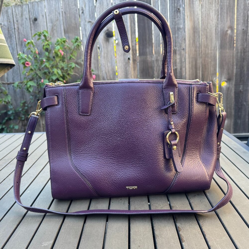 Tumi Women's Purple Leather Laptop Briefcase | Gold Hardware